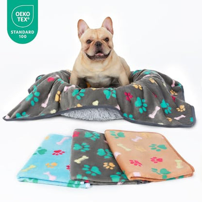 Luciphia 1 Pack 3 Blankets Fluffy Premium Fleece Pet Blanket Flannel Paw Printed Throw for Dog Cat