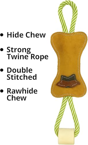 Natural Suede Leather and Rope Chew Toy with Bone Design for Medium and Large Dogs | Durable Interactive Play Toy | Great for Fetch, Tug and Daily Chewing Fun - style: Bone Shape