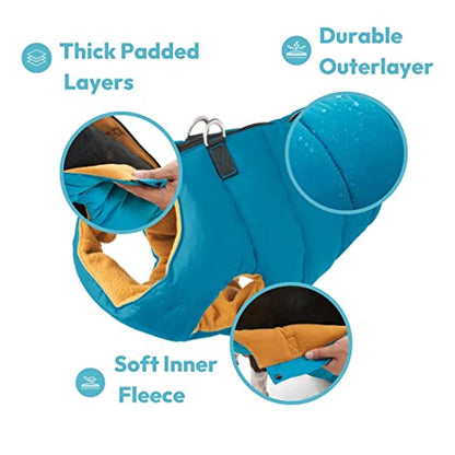 Gooby Padded Vest Dog Jacket - Solid Blue, Small - Warm Zip Up Vest Fleece Jacket with Dual D Ring Leash Water Resistant for Small to Medium Dogs - color: Blue Solid, size: Small