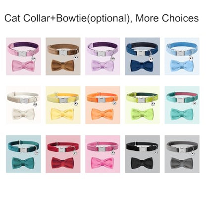 Personalized Cat Collar with Name Plate,Adjustable Tough Nylon Cat ID Collars with Bell,Customize Engraved Pet Name and Phone Number (Velvet Style B)