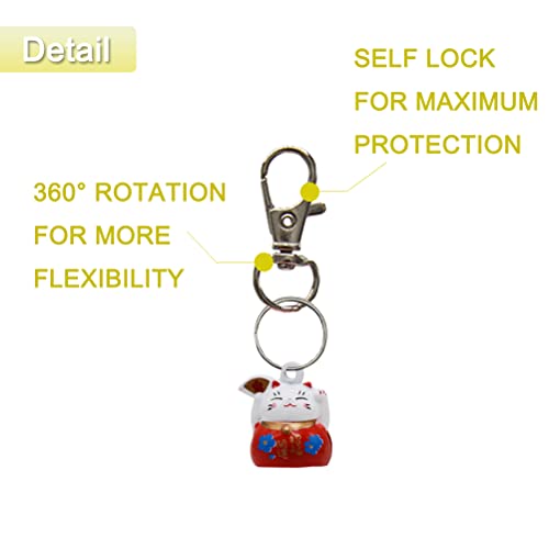 6 Pack Lucky Cat Collar Bells Loud Dog Collar Bells for Potty Training Necklace Pendant with Free Clips Key Rings White Red and Yellow