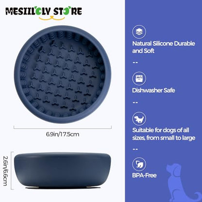 Slow Feeder Dog Bowls for Liquid Treats, Non-Slip Interactive Anxiety Relief Freeze Dog Lick Bowl, Yogurt Pup Lick Toy, Enrichment Treat Dietary Supplement/Post-Op Nutrition (Navy Blue, L) - color: Navy Blue