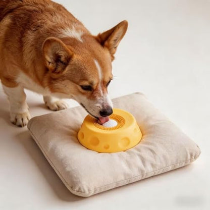 Slow Feeder Dog Lick Bowl with Rolling Ball,Anti-Slip Silicone Puzzle Feeder for Liquid Treats,Bone Broth,Yogurt,Wet Food,Anxiety Relief Enrichment Lick Toy for Large Medium Small Dogs & Cats (Yellow) - color: Yellow