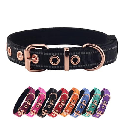 Neoprene Padded Dog Collar, Nylon Collar for Small to Large Dogs, Heavy Duty with Metal Buckle, Reflective(Medium, Black) - color: Black, size: Medium (Pack of 1)