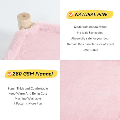 Cat and Dog Hammock Bed for Small Dogs, Brethable Wooden Cat Pet Rabbit Elevated Bed Cots Furniture for All Seasons Fleece Pink - color: Fleece Pink