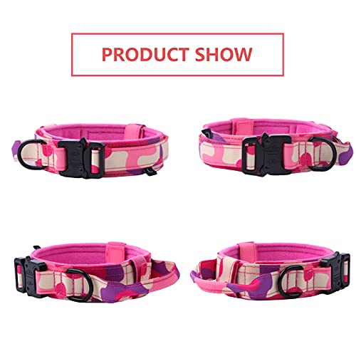 Tactical Dog Collar Adjustable Military Nylon Dog Collar with Control Handle and Heavy Duty Metal Buckle for Medium and Large Dogs (Pink Camo,S) - color: Pink Camo, size: Small (Pack of 1)