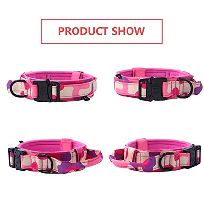 Tactical Dog Collar Adjustable Military Nylon Dog Collar with Control Handle and Heavy Duty Metal Buckle for Medium and Large Dogs (Pink Camo,S) - color: Pink Camo, size: Small (Pack of 1)