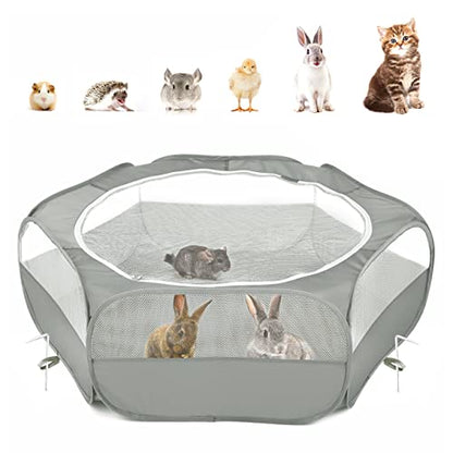 Pawaboo Small Animals Playpen, Waterproof Small Pet Cage Tent with Zippered Cover, Portable Outdoor Yard Fence with 3 Metal Rod for Chick/Kitten/Puppy/Guinea Pig/Rabbits/Hamster/Chinchillas,Light Gray - color: B-Gray
