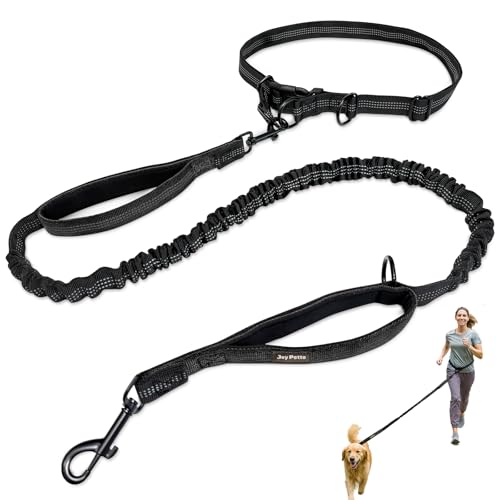 4-6 FT Hands-Free Dog Leash for Running & Walking - Adjustable Waist Belt (28-47"), Shock-Absorbing Bungee, 2 Reinforced Handles, Reflective & Anti-Pull for Small/Medium Dogs, Black - color: Black