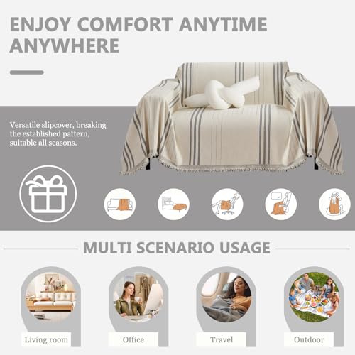 Chenille Armchair Cover Jacquard Sofa Covers Washable Furniture Protector Recliner Couch Cover 1 Cushion Reversible Chair Cover Beige Light Grey Striped Couch Cover Blanket 71"x 71" - color: A0# Beige/Light Grey - Striped, size: Medium 71" x 71"