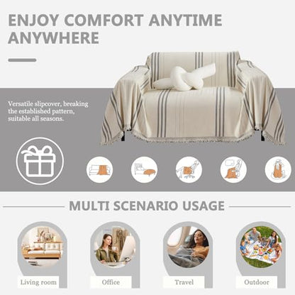 Chenille Armchair Cover Jacquard Sofa Covers Washable Furniture Protector Recliner Couch Cover 1 Cushion Reversible Chair Cover Beige Light Grey Striped Couch Cover Blanket 71"x 71" - color: A0# Beige/Light Grey - Striped, size: Medium 71" x 71"