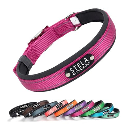 Personalized Customized Custom Dog Collars with Dog Name Phone Number, Adjustable Soft Neoprene Padded Reflective Nylon Collar for Boy Girl Puppies X-Small Small Medium Large Dogs
