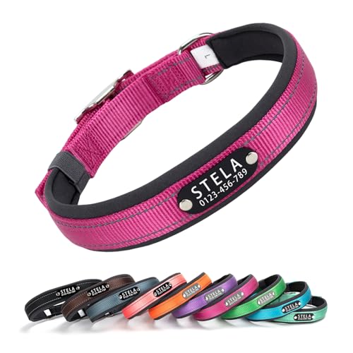 Personalized Customized Custom Dog Collars with Dog Name Phone Number, Adjustable Soft Neoprene Padded Reflective Nylon Collar for Boy Girl Puppies X-Small Small Medium Large Dogs