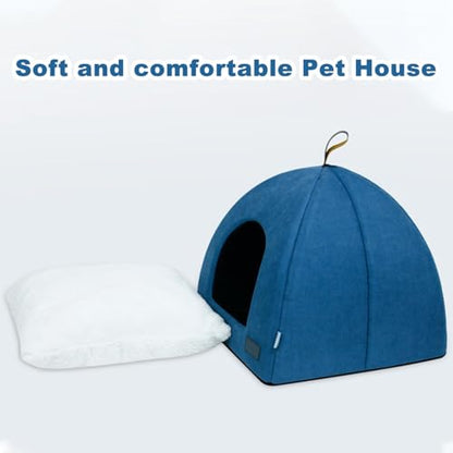 Zerone Pet Tent, Foldable Cat Bed Breathable Cat House Indoor Pet Tent Dog Bed with Mat (L) - color: Blue, size: L