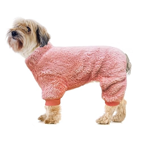 Idepet Velvet Dog Pajamas, Turtleneck Dog Sweater Fuzzy Plush Onesie Soft Cat Apparel Pet Clothes Winter Outfit Doggy Pjs Puppy Jumpsuit for Small Dogs Cats (Pink,XS) - color: Pink, size: X-Small