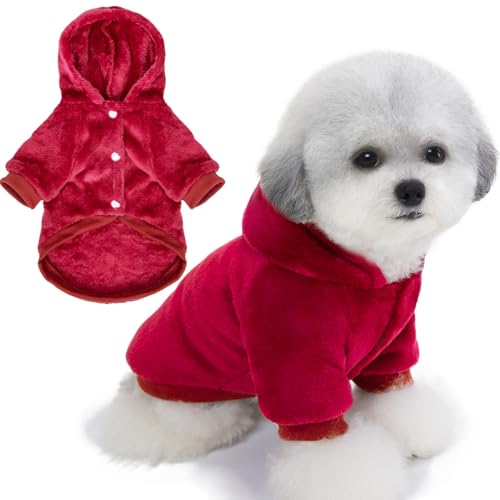FabriCastle Dog Hoodie Sweater for Small Dogs Boy and Girl, Dog Clothes XS XXS Puppy Sweatshirt, Pet Outfit, Cat Clothing Super Soft Warm Snap On Closure (Wine red, XX-Small) - color: Wine red, size: XX-Small