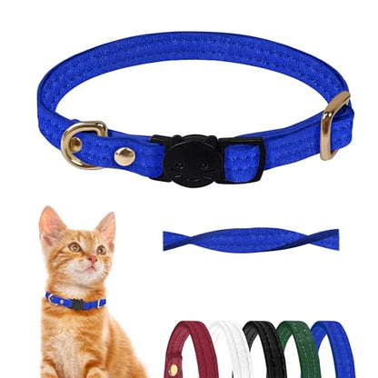 Cat Collar Breakaway with D-Ring and Safety Buckle, Adjustable, Soft Sheep Leather and Lightweight for Kittens and Small Pets (Neck Fit 7.5"-11", Blue) - color: Blue