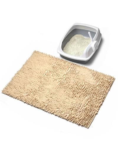 Cat Litter Mat Litter Trapping Mat, 33"x23" Plush Cat Litter Rug Catcher, Easy to Clean, Machine Washable - color: Beige, size: Large