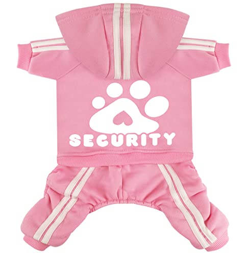 Dog Hoodie Security Clothes 4 Legs Jumpsuit Sweatshirt Hoodies Soft & Warm Dog Outfit Pullover Dog Winter Clothes Sweater for Small Medium Large Dogs Cats (Pink, Large) - color: Pink, size: Large