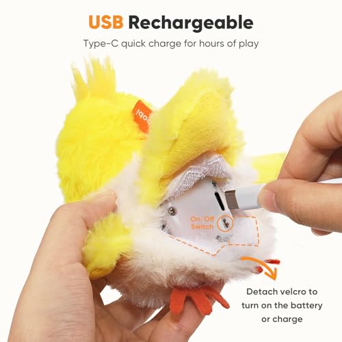 Petbobi Cat Toys Flapping Bird– Interactive Bird Cat Toy with Flapping Wings and Chirping Sounds, USB Rechargeable Motion-Activated Catnip Toy for Indoor Cats & Kittens (Non-Flying) - color: Yellow