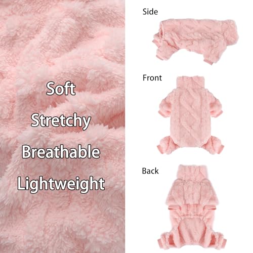 Dog Sweater Fleece Turtleneck Winter Dog Clothes for Small Dogs Girls Boy, Warm Fleece Puppy Pajamas Onesies, Pet Clothes Puppy Sweater Pjs, Doggy Jumpsuits Doggie Outfit, Pink, S - color: Pink, size: Small (Chest 15in )