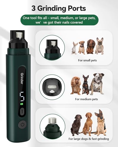 weini Dog Nail Grinder with Sponge Dust Collection, Ultra Quiet <35dB Pet Nail Trimmer for Large Dogs & Cats, Professional 5-Speed Electric Dog Nail Grinder Quiet, 7H Runtime, Green