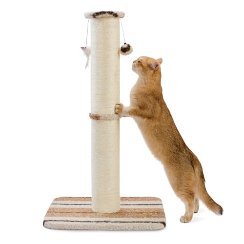 Joydeco Cat Scratching Post 38 Inches Heavy Duty and Thick Scratching Post Sisal Rope with Hanging Ball and Mice for Indoor Cats(Coffee) - size: 38 inch Coffee