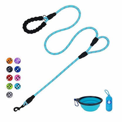 Dog Leash Heavy Duty 6ft, Double Handle Dog Leash with Padded Handle for Traffic Control, Reflective Rope Leashes for Large and Medium Dogs Night Control Safety Training (Baby Blue) - color: Baby Blue (25 to 120 lbs)