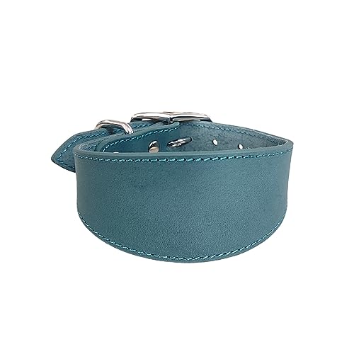Wide Padded Dogs Collar Genuine Leathers Puppy Collars for Lurchers Italian Greyhounds Comfortable Pet Dogs Accessories - color: Sky Blue, size: 35cm