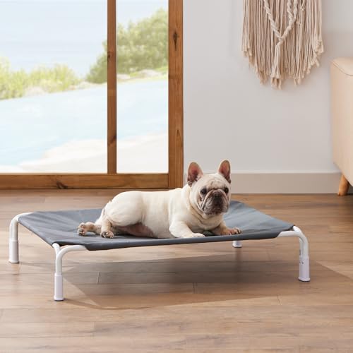 ZOMISIA Elevated Dog Cot Bed Tool-Free Assembly - Outdoor Raised Dog Cooling Bed Frame for Medium Pets, Summer Pet Hammock Off Ground with Non-Slip Feet & Waterproof Teslin Mesh, 35x25 Inch - size: M - 35.4"L x 25.6"W x 7.0"H