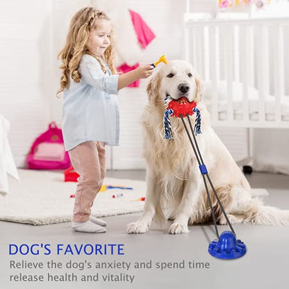Askhald Aggressive Chewer Dog Toys - Rope Toys with Suction Cup, Teething Treats & Puzzle Food Dispensing Ball (Navy Blue) - color: Navy blue