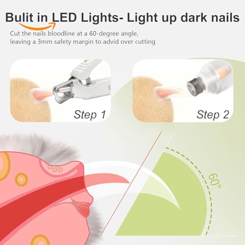 2-in-1 Dog Nail Grinder & Dog Nail Clippers Trimmers for Large Medium Small Dogs Cats Pets Claw Trimmer with LED Lights (White) - color: White