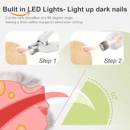2-in-1 Dog Nail Grinder & Dog Nail Clippers Trimmers for Large Medium Small Dogs Cats Pets Claw Trimmer with LED Lights (White) - color: White