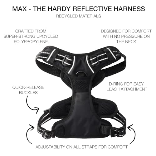 Pet Passion MAX - THE Hardy Reflective Harness, Black, Large - color: BLACK, size: Large (40-60 lbs)