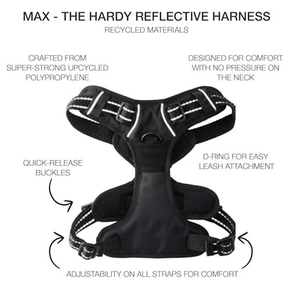 Pet Passion MAX - THE Hardy Reflective Harness, Black, Large - color: BLACK, size: Large (40-60 lbs)