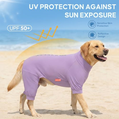 KYEESE UV Protection Dog Shirt, UPF 50+ Cooling Summer Jumpsuit for Medium Large Dogs, Breathable Reflective Shedding Control Dog Sun Shirts, Quick-Dry Dogs Onesie Pet Clothes, Purple, 2XL - color: Purple, size: XX-Large (40-58lbs)