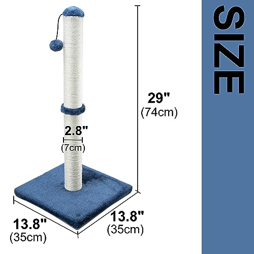 Dimaka 29" Tall Cat Scratching Post, Claw Scratcher with Sisal Rope and Covered with Soft Smooth Plush - color: Blue, size: 29 inches for All Cats