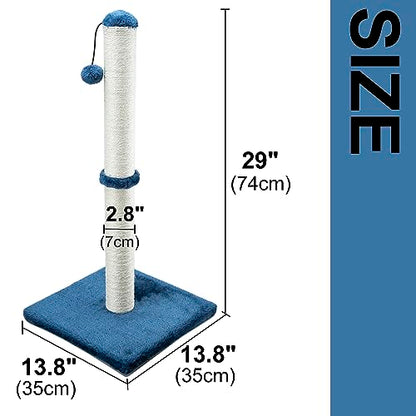 Dimaka 29" Tall Cat Scratching Post, Claw Scratcher with Sisal Rope and Covered with Soft Smooth Plush - color: Blue, size: 29 inches for All Cats