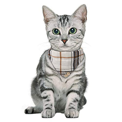 Faleela Breakaway Cat Collar with Bells - 2 Pack Cat Collar with Bells, Cat Collars with Bandana, Accessories for Pet Collars, Adjustable for Cats and Small Dogs - color: Beige bow+bandana