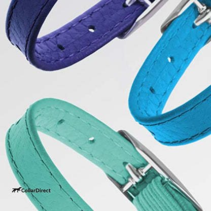 CollarDirect Leather Cat Collar with Removable Bell – Safety Elastic Strap (Breakaway Alternative) – Kitten Collar for Small & Big Boy & Girl Cats - color: Light Blue, size: Neck Fit 8"-11"