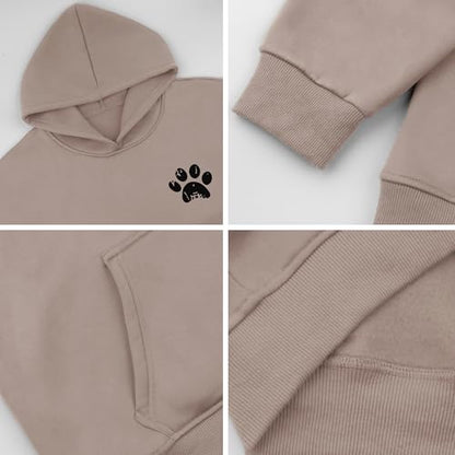 Womens Dog Paw Hoodie-Long Sleeve Pullover Fleece Lined Dog Mom Sweatshirts with Pocket - color: B-grey Brown, size: X-Large