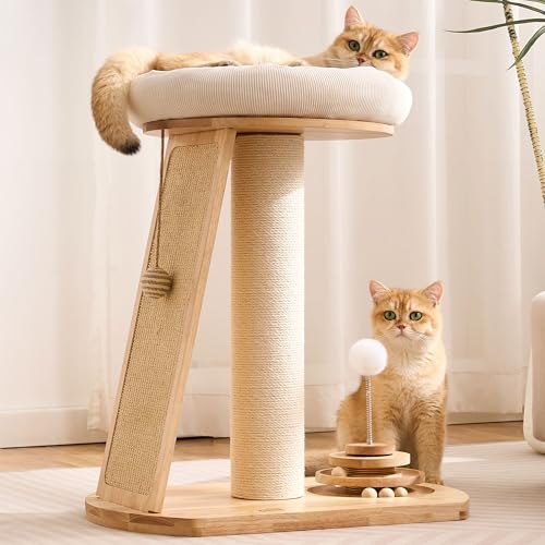 HITTITE Solid Wood Cat Tree Tower, Cat Scratching Post with Bed, 27" Small Cat Tree, Compact Cat Tower with Scratching Pad and Removable Cat Bed, Modern Cat Tower for Indoor Cats Large Adult. - color: Corduroy Cat Bed