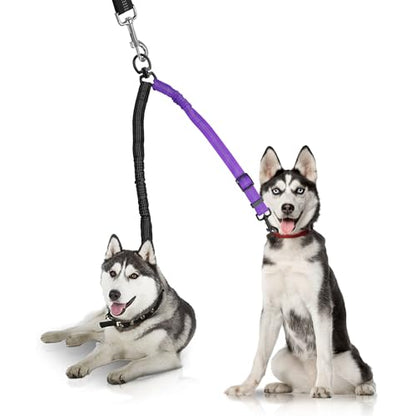 YAODHAOD Double Dog Leash,Two Dog Leash Splitter, No Tangle 360° Swivel Rotation Reflective Lead, Adjustable Length Bungee Heavy Duty Walking Training Dual Extension (Black + Purple) - color: Black + Purple
