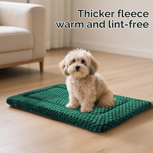 Dog Bed Crate Mat, Soft Durable Washable Anti-Slip Kennel Pad for Dogs & Cats, Reversible (Dark Green, S(24"*18"*1.5")) - color: Dark Green, size: S(24"*18"*1.5")