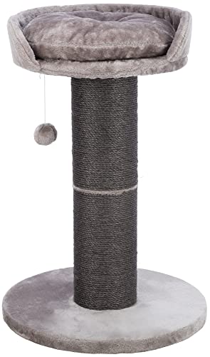 TRIXIE Pepino Cat Scratching Post 35 Inch - Cat Scratcher with Soft Fabric Covering Base and Durable Sisal Rope - with Platform Bed & Dangling Cat Toy - in Gray - color: Gray