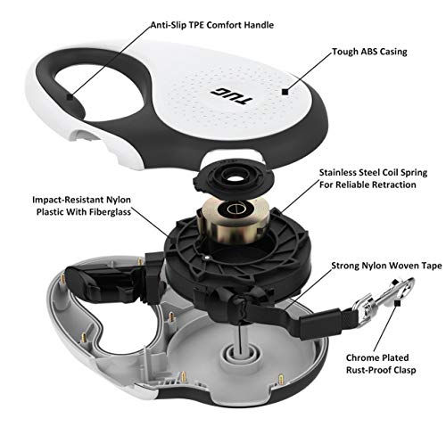 TUG 360° Tangle-Free Retractable Dog Leash | 16 ft Strong Nylon Tape | One-Handed Brake, Pause, Lock (Medium, White) - color: White, size: Medium