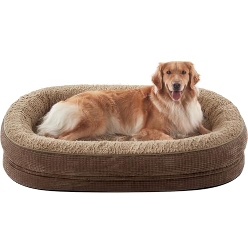JOEJOY Orthopedic Dog Bed for Extra Large Dogs, Egg-Crate Memory Foam Pet Bed with Bolster Sides, Waterproof Lining, Removable Washable Cover & Non-Slip Bottom, Brown - color: Brown, size: XXL(48"x 35"x 7.5")