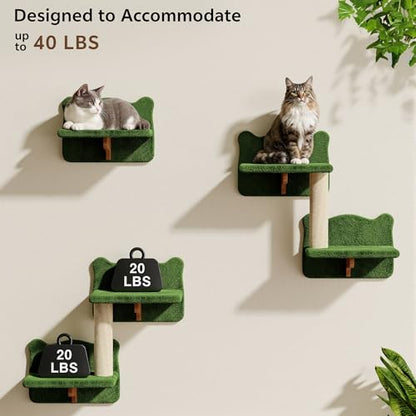 16-in-1 Cat Wall Shelves, Wall Mounted Cats Furniture Set w/Plush Fabric, Cat Climbing Systems, Cats Shelf with 40''L Tunnel, Condos, House, Steps, Bridge Ladder & Scratching Post, Green - color: Green, size: 16-in-1