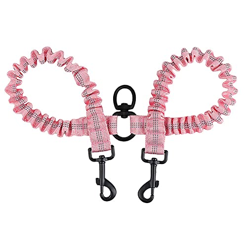 BAOBOTE Pet Double Dog Leash, Shock Absorbing Reflective Bungee Lead Walk 2 Dogs with Ease, 360° Swivel No Tangle Double Dog Walking & Training Leash, Dual Dog Leashs for 6-120lbs Dogs (Pink) - color: Pink