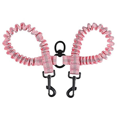 BAOBOTE Pet Double Dog Leash, Shock Absorbing Reflective Bungee Lead Walk 2 Dogs with Ease, 360° Swivel No Tangle Double Dog Walking & Training Leash, Dual Dog Leashs for 6-120lbs Dogs (Pink) - color: Pink